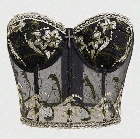 Elegant Black and Gold Embroidered Bustier - Picture 1 of 5